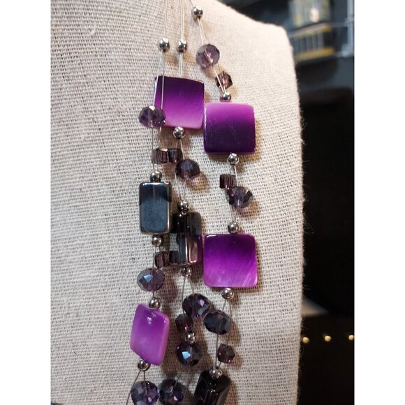 Charming Charlie Triple Strand Costume Purple Hematite Amethysts Necklace - Picture 5 of 6
